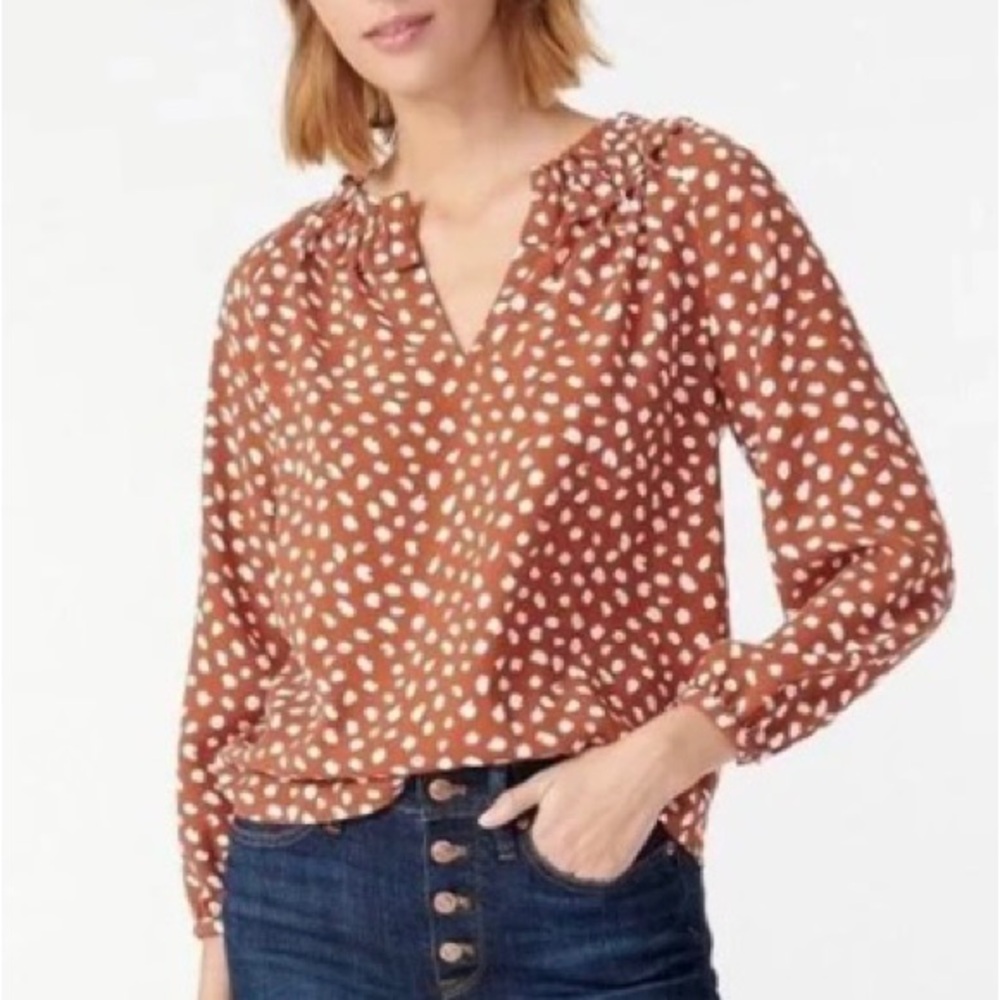 J Crew Drapey ruffleneck top in brushstroke printed 365 crepe Size L